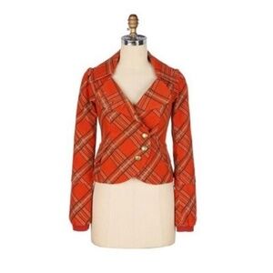 Anthropologie TAIKONHU Johnny Plaid Jacket Blazer Uncut Corduroy Academia Size 6